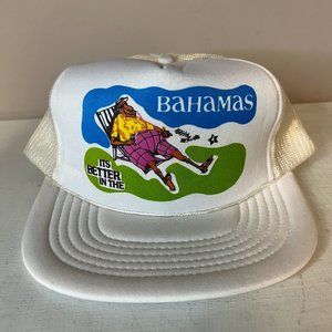 Vintage 1980s Its Better In The Bahamas Graphic Cartoon Snapback Trucker Hat